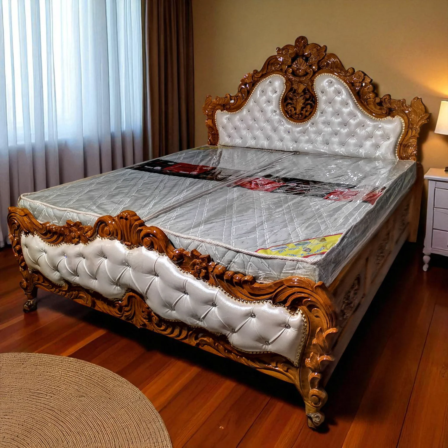 Royal King Size Carving Bed with Natural Finish ACB01
