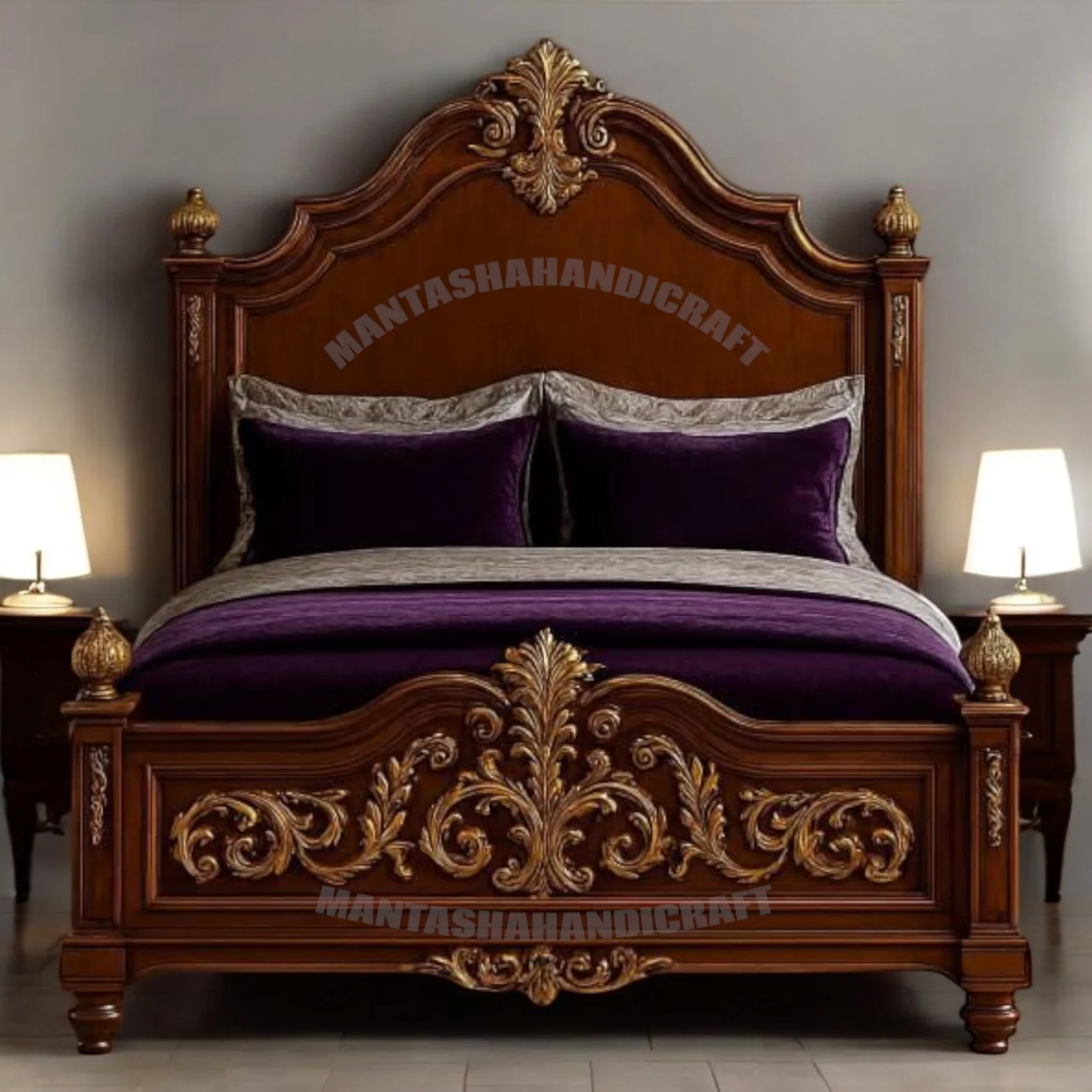 Royal Handcrafted Solid Wood Bed